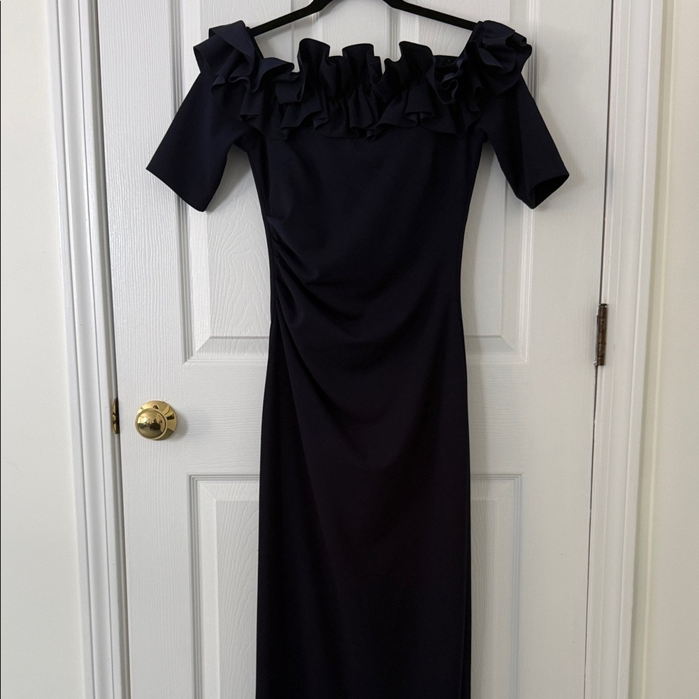 Xscape Navy Off-Shoulder Maxi Dress